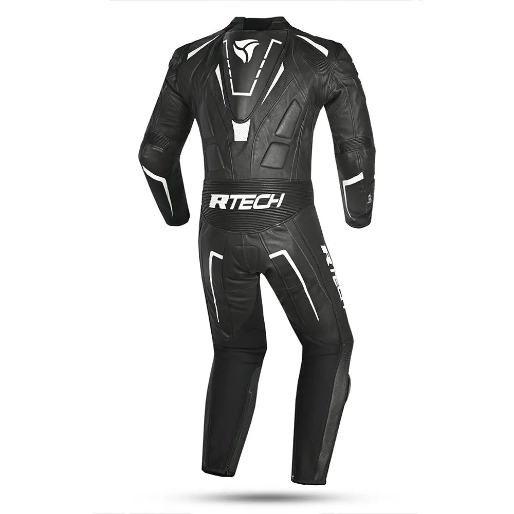 R-Tech Defender GP Tuta Moto In Pelle Racing Intera Nero/Bianco 