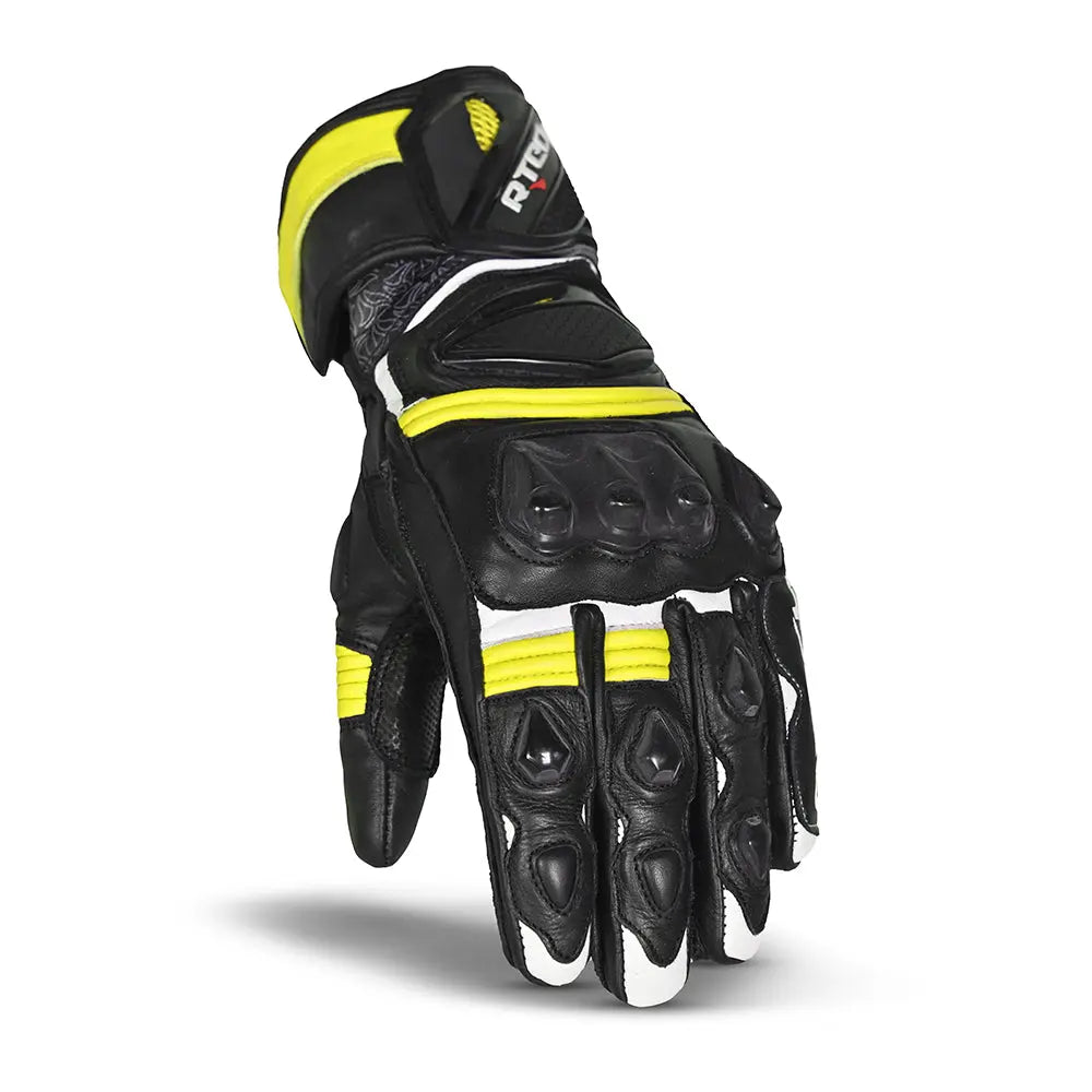R-Tech Robo Men Nero/Giallo/Flu Guanti da Corsa in Pelle 