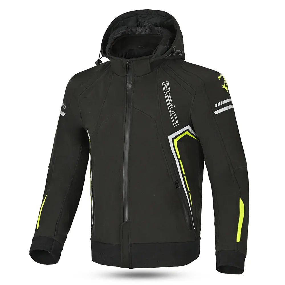 Bela Breeze Giacca softshell per uomo Cappuccio removibile  - Nero/Giallo fluorescente 