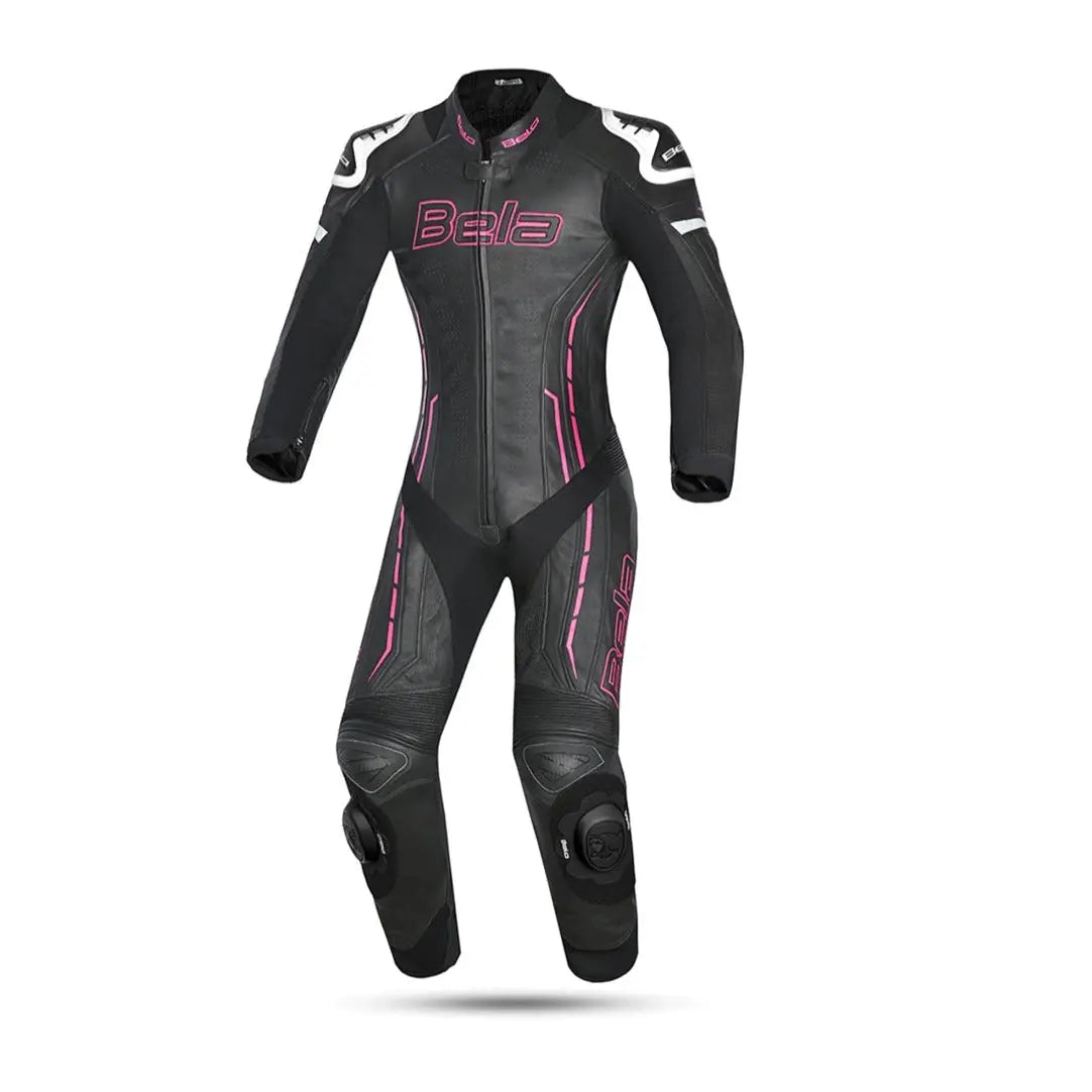 Bela Rocket Bianco Nero rosa 1PC Tute in Pelle Di Canguro Mix Donna front