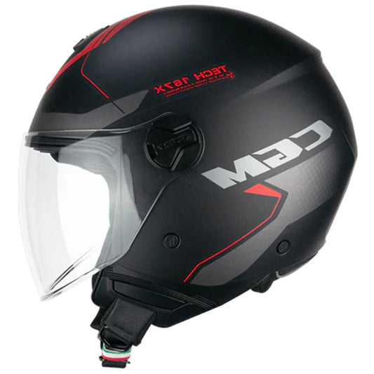 CGM 167X FLO TECH Motociclo Jet Caschi Nero Rosso