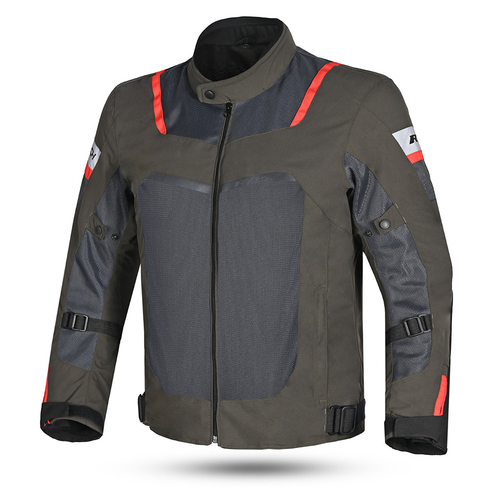 R-TECH SPIRAL MESH CHAQUETA DE MOTO DE HOMBRE TEXTIL  ARENA GRIS ROJO 