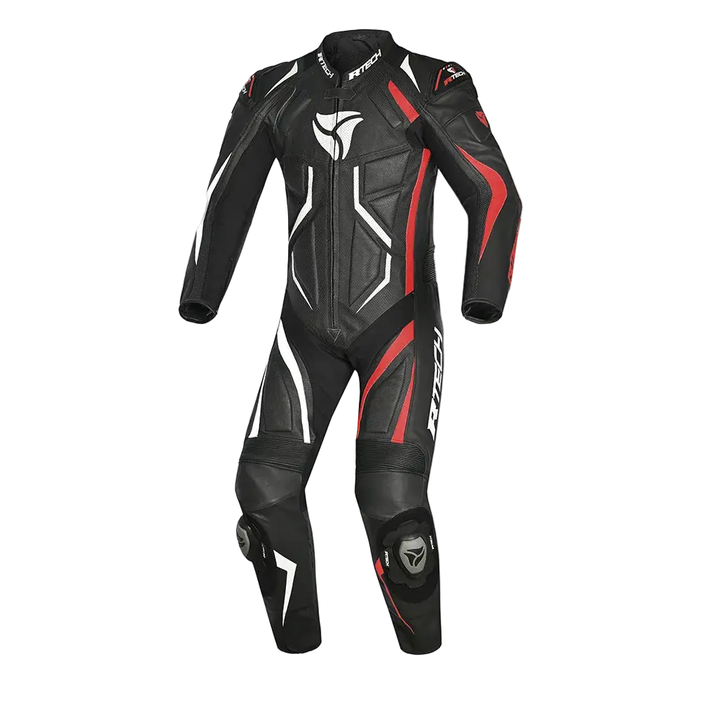 R-TECH DEFENDER GP TUTA MOTO IN PELLE RACING INTERA UOMO NERO/BIANCO/ROSSO 