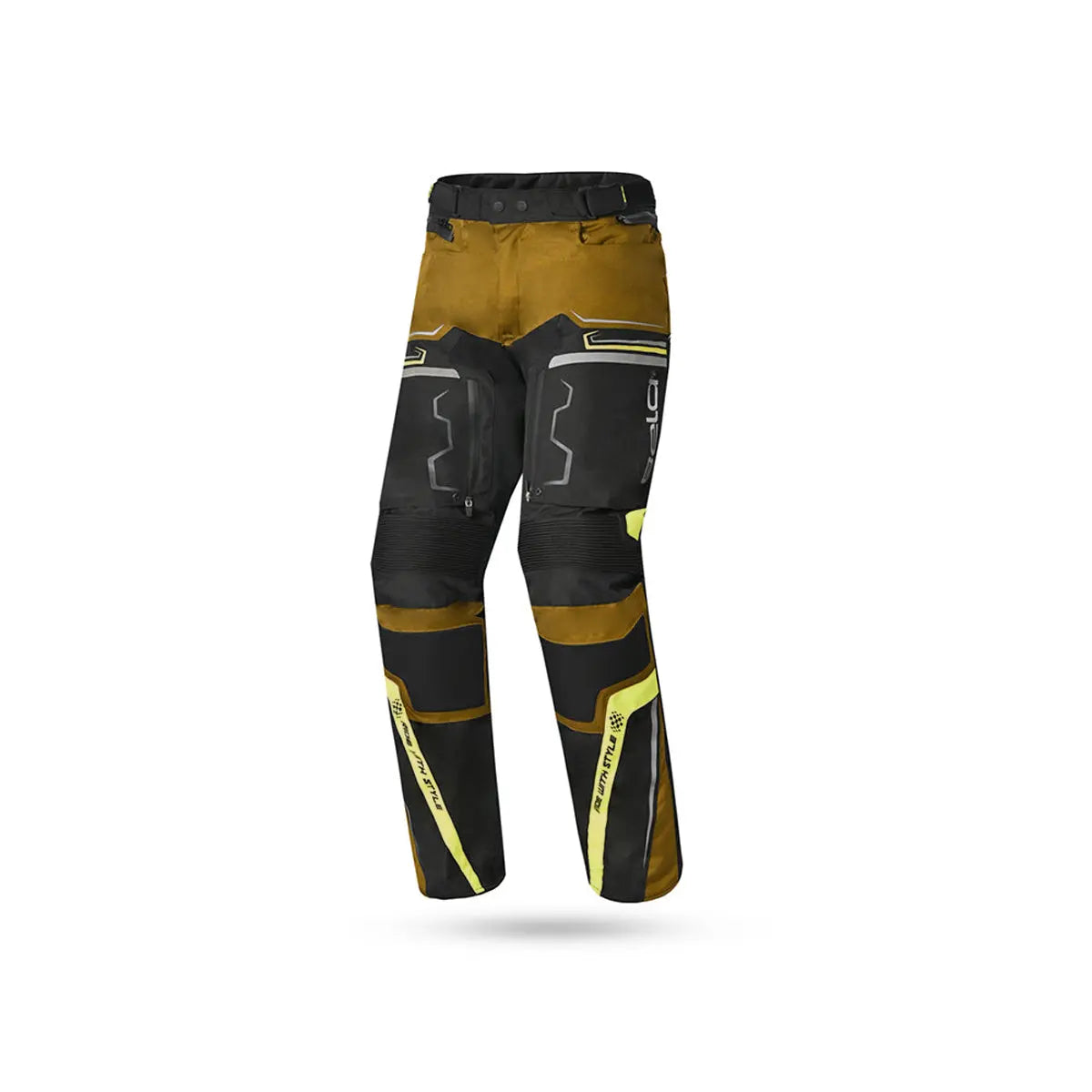 Bela Watson Pantaloni da moto touring Nero/Marrone/Giallo Fluor/Bianco 