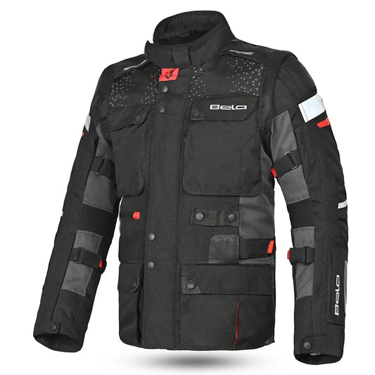 Bela Cross Road Extreme WP Giacca moto per uomo Nero Gris Rosso front