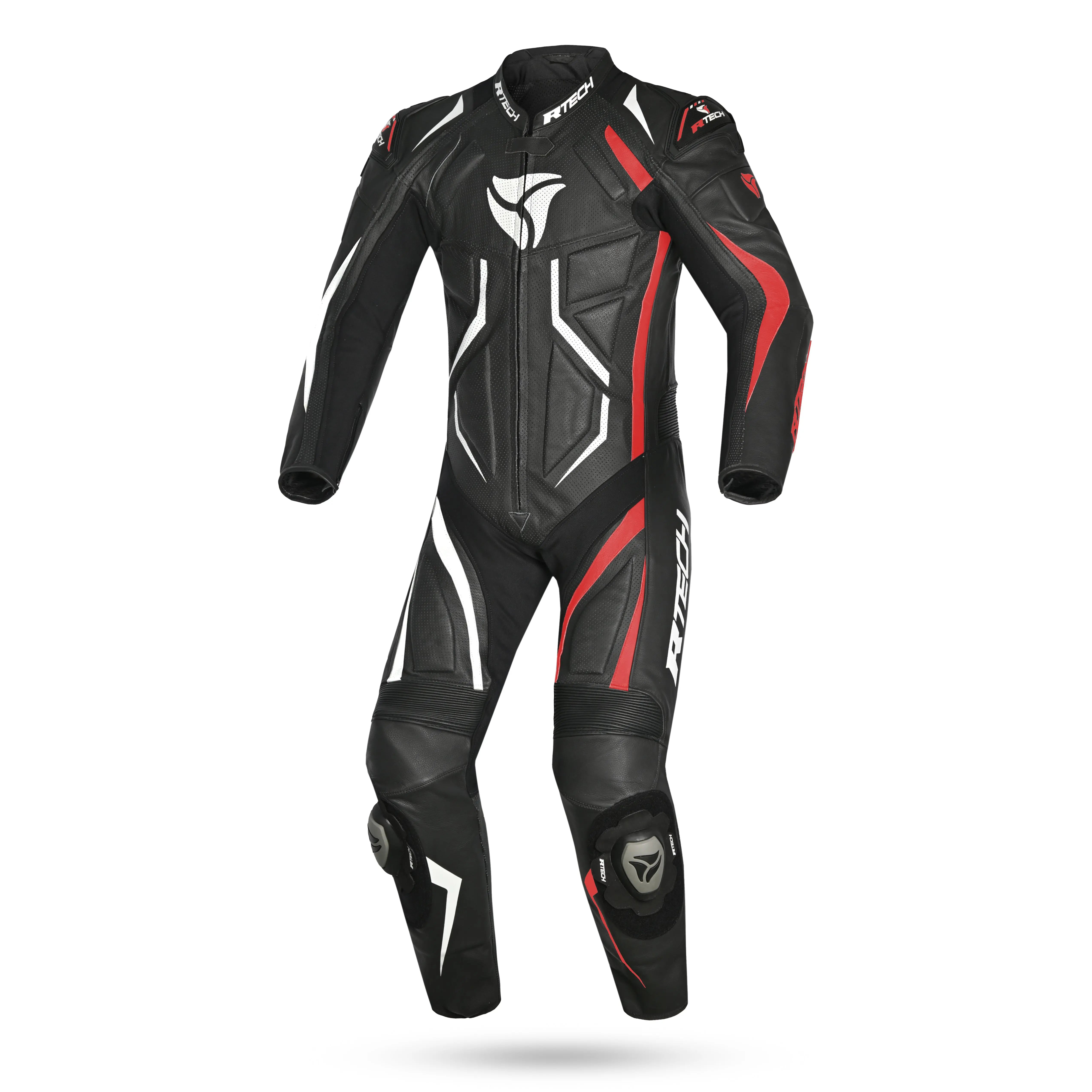 R-TECH DEFENDER GP TUTA MOTO IN PELLE RACING INTERA UOMO NERO/BIANCO/ROSSO 