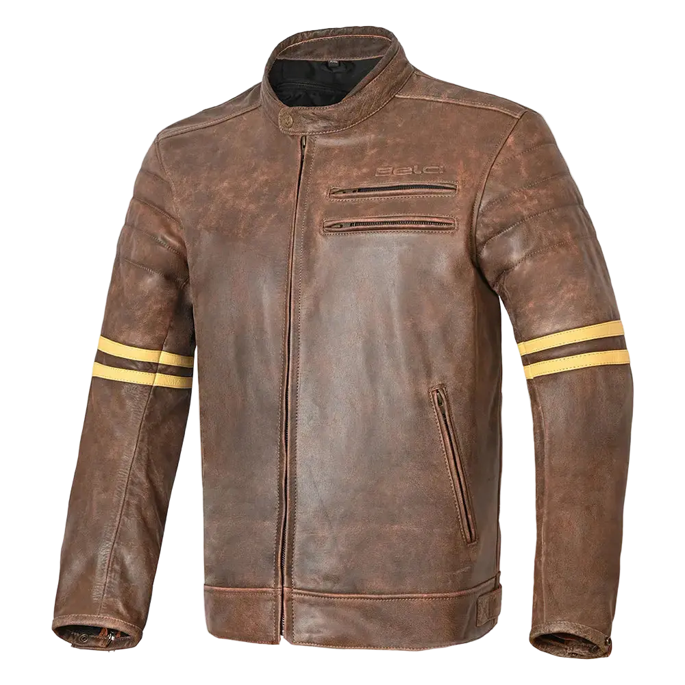 Bela Royal Rider Giacca in pelle vintage marrone/beige 