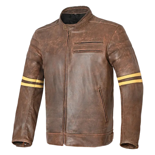 Bela Royal Rider Giacca in pelle vintage marrone/beige 