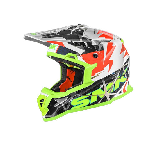 SMK ALLTERRA FULMINE GL174 MOTO CROSS CASCHI BIANCO ROSSO GIALLO FLOU