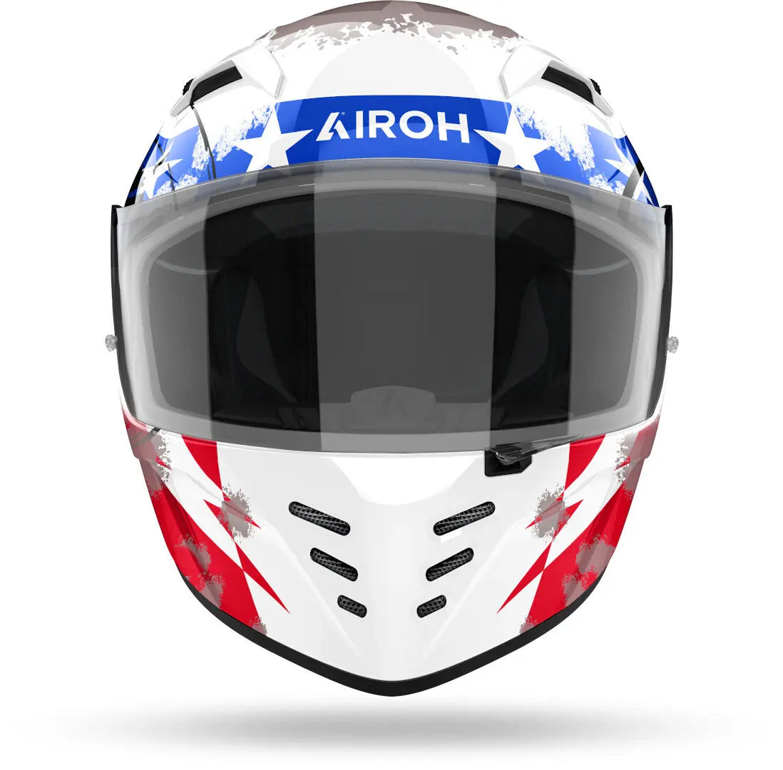 AIROH CONNOR NATION Moto Integrale Caschi Bianco Rosso Blu 