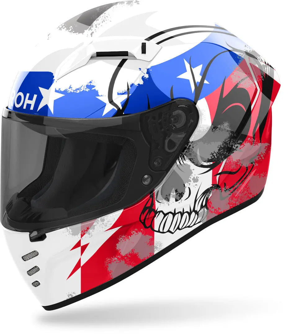 AIROH CONNOR NATION Moto Integrale Caschi Bianco Rosso Blu 