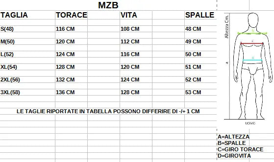 MZB Thunder Giacca da moto impermeabile Uomo Nero Flu size chart
