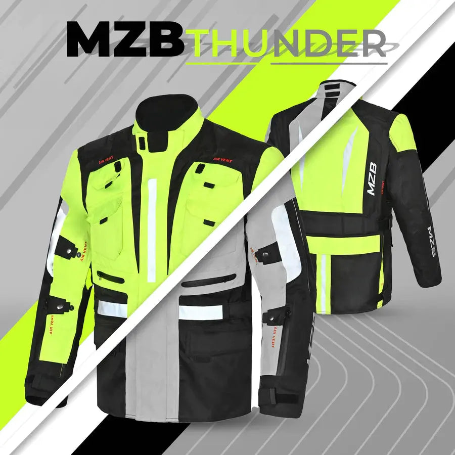 MZB Thunder Giacca da moto impermeabile Uomo Nero Flu shoot 4