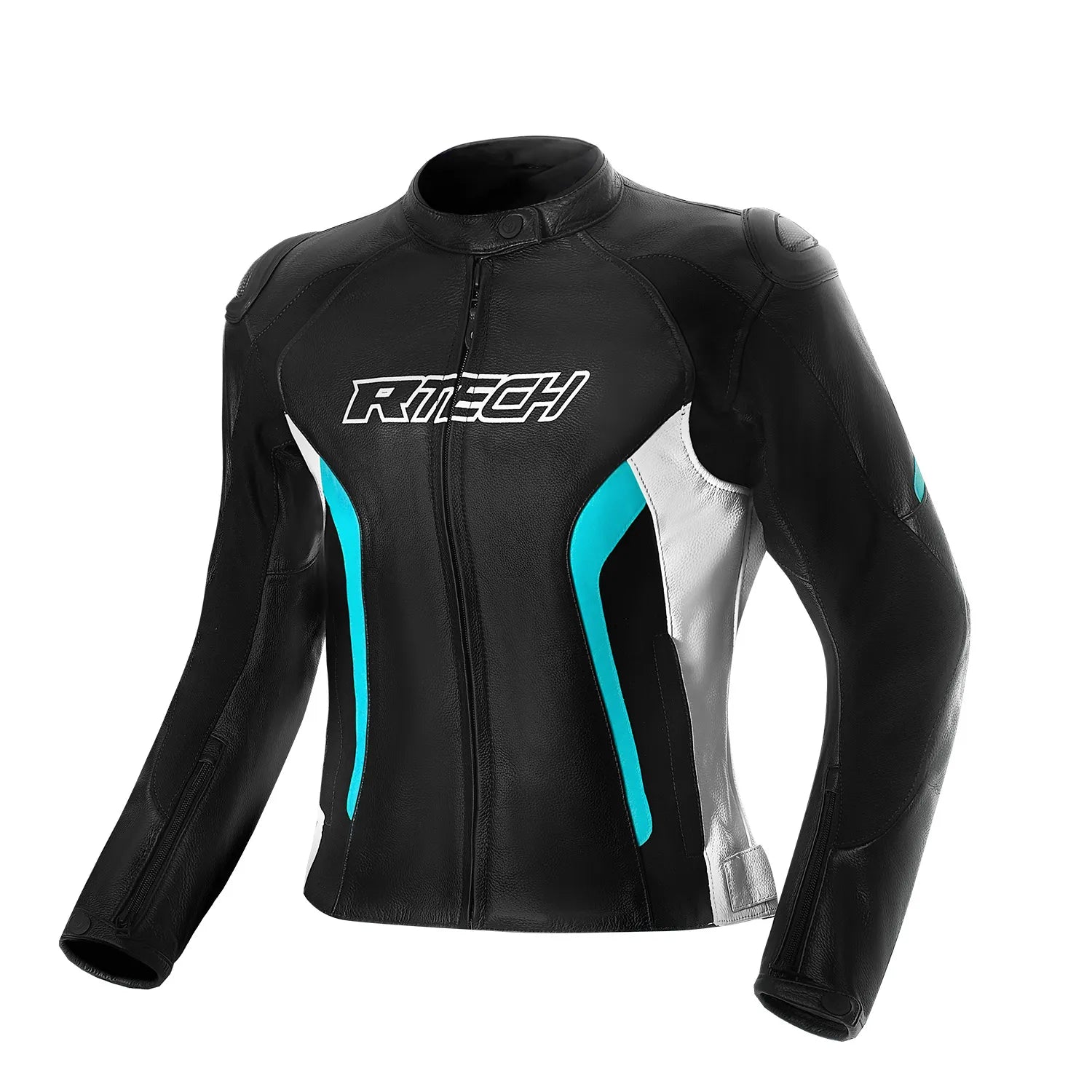 R-TECH TOM RIDER GIACCA DI MOTO IN PELLE DONNA NERO BIANCO TURCHESE 