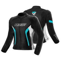 R-TECH TOM RIDER GIACCA DI MOTO IN PELLE DONNA NERO BIANCO TURCHESE 