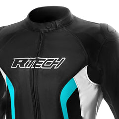 R-TECH TOM RIDER GIACCA DI MOTO IN PELLE DONNA NERO BIANCO TURCHESE 