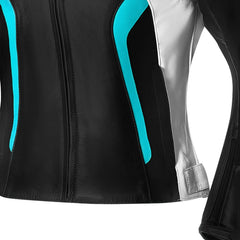 R-TECH TOM RIDER GIACCA DI MOTO IN PELLE DONNA NERO BIANCO TURCHESE 