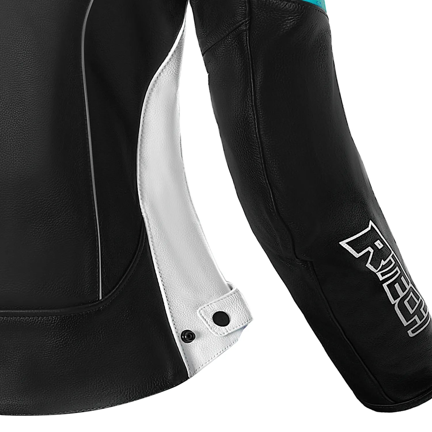 R-TECH TOM RIDER GIACCA DI MOTO IN PELLE DONNA NERO BIANCO TURCHESE 