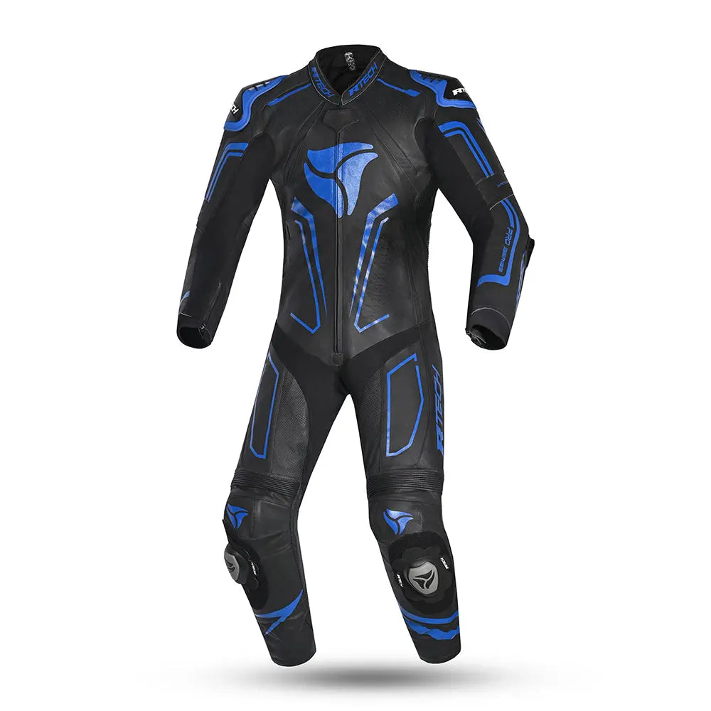 R-Tech rising Kangaroo Mix star Tuta Moto In Pelle Racing Intera Nero/Blu 
