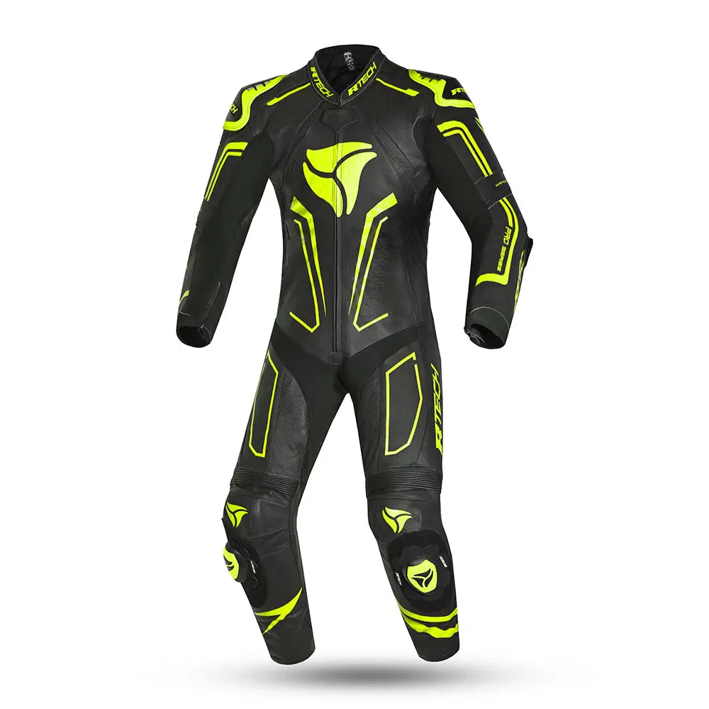 R-Tech rising star Kangaroo Mix Tuta Moto In Pelle Racing Intera Nero/Giallo 