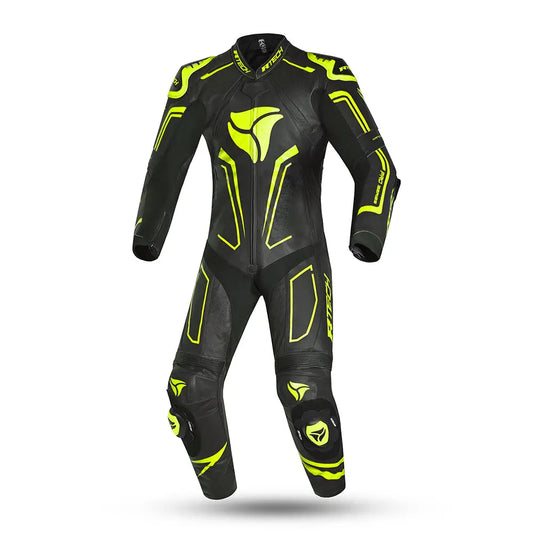R-Tech rising star Kangaroo Mix Tuta Moto In Pelle Racing Intera Nero/Giallo 
