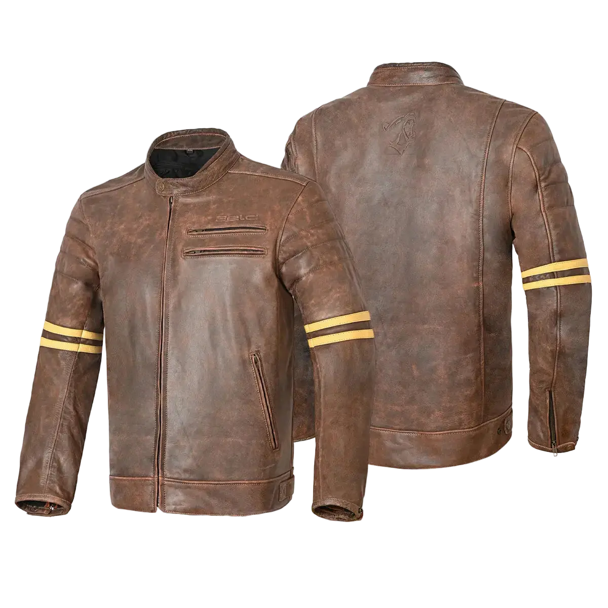 Bela Royal Rider Giacca in pelle vintage marrone/beige 