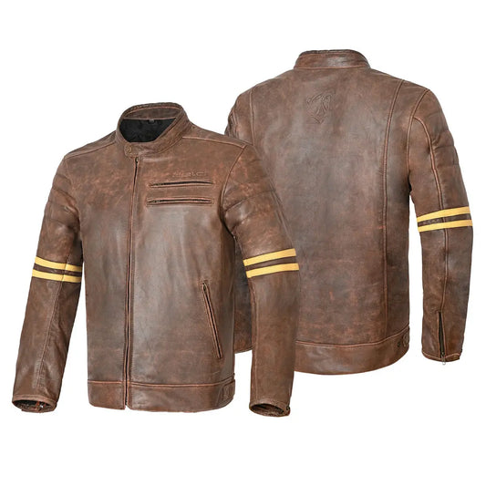 Bela Royal Rider Giacca in pelle vintage marrone/beige 
