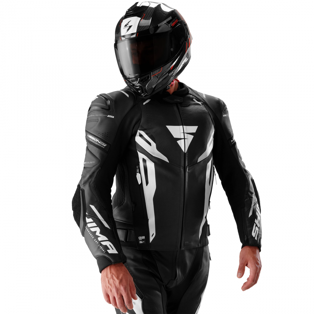 SHIMA MISSION ST G2 CHAQUETA DE PIEL MOTO NEGRO BLANCO 