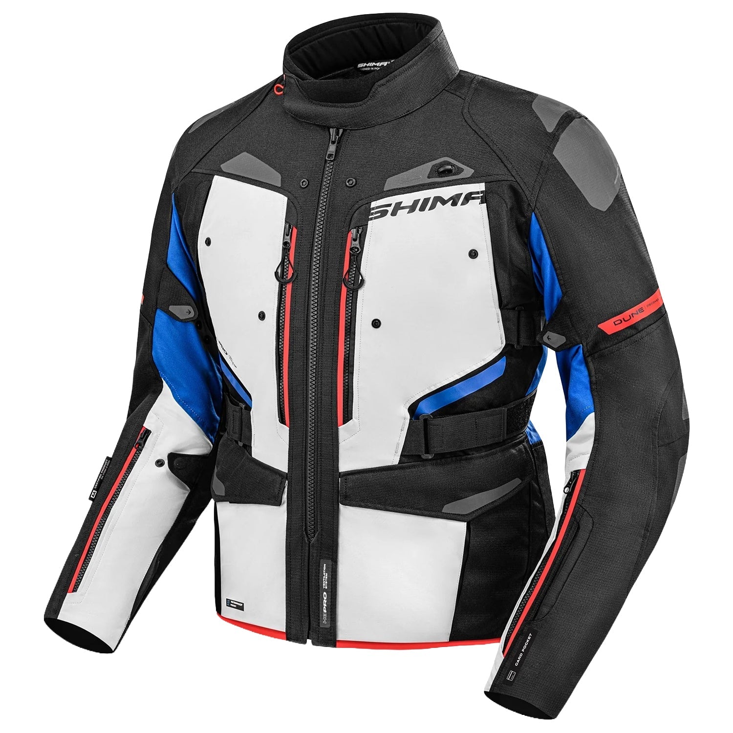 SHIMA DUNE CHAQUETA TEXTIL DE MOTO HOMBRE NEGRO BLANCO AZUL 