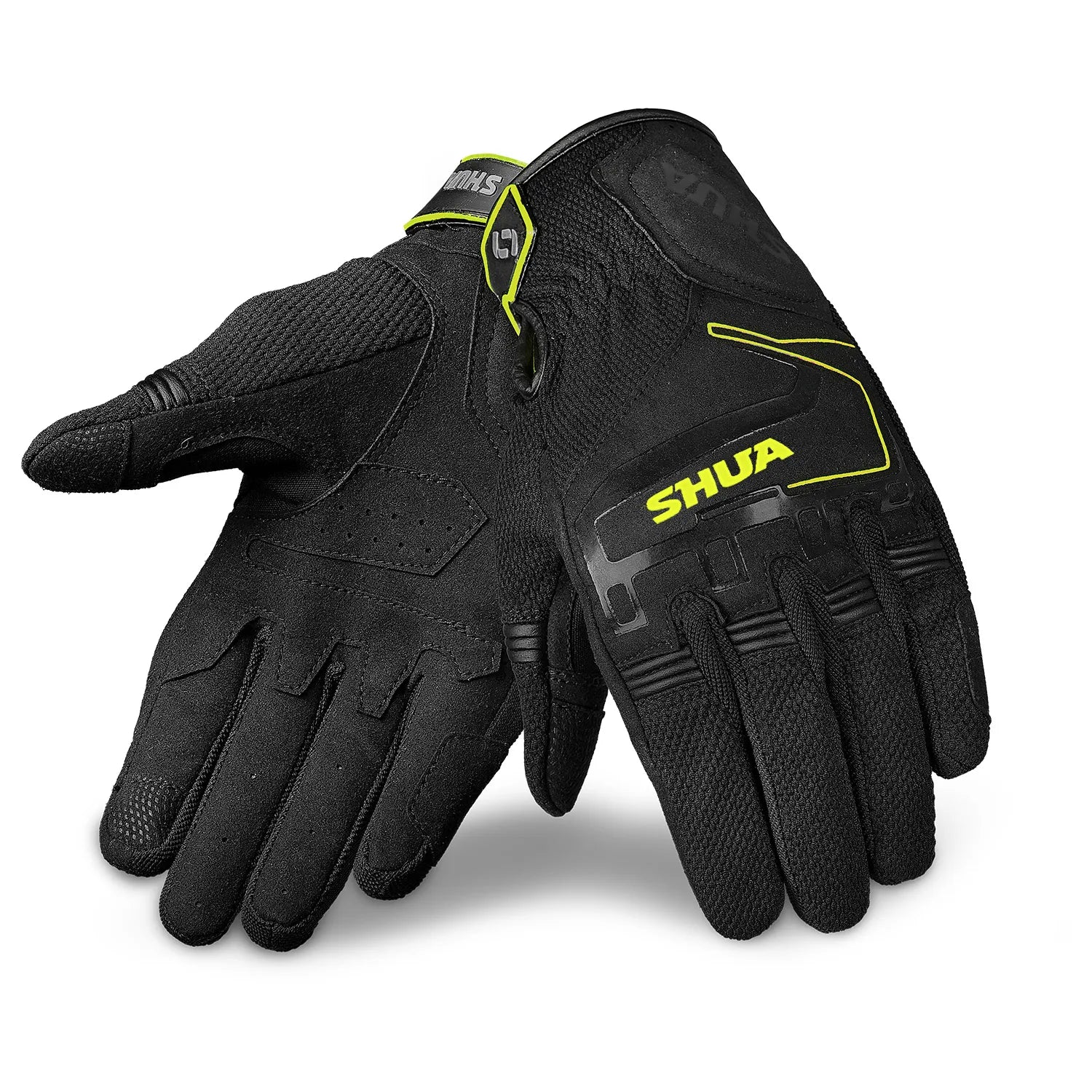 SHUA SEA BREEZE GUANTI DI MOTO UOMO NERO GIALLO FLUO 