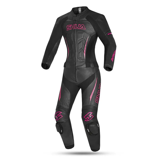 Shua Infinity Tuta Moto donna 2 pezzi Nero/fushia front 
