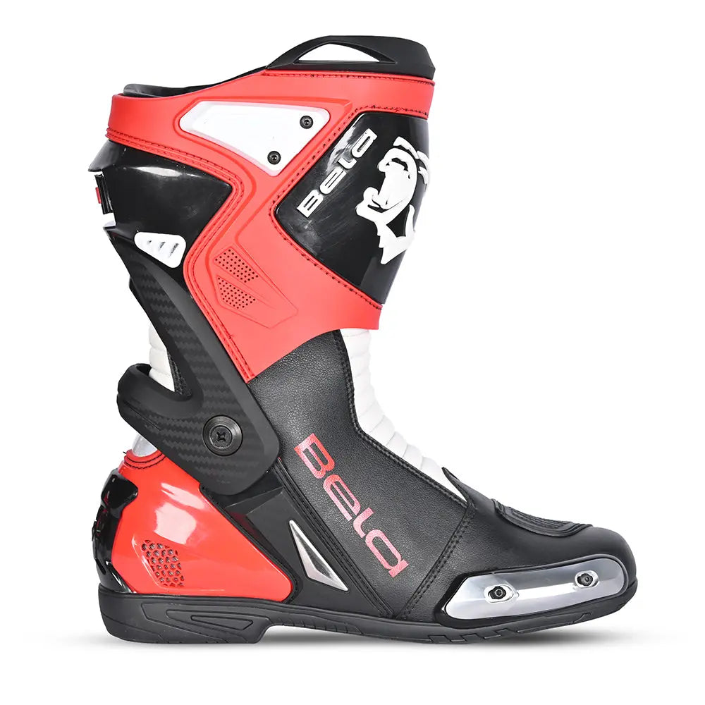 Stivale da moto racing BELA Turbo Track Nero Rosso Yamoto Negozio di abbigliamento motociclistico