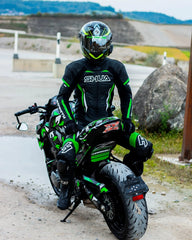 Shua Infinity Nero Verde 1PC Tute da Moto in Pelle Uomo 