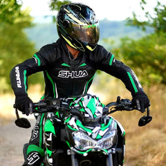 Shua Infinity Nero Verde 1PC Tute da Moto in Pelle Uomo 