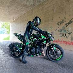 Shua Infinity Nero Verde 1PC Tute da Moto in Pelle Uomo 