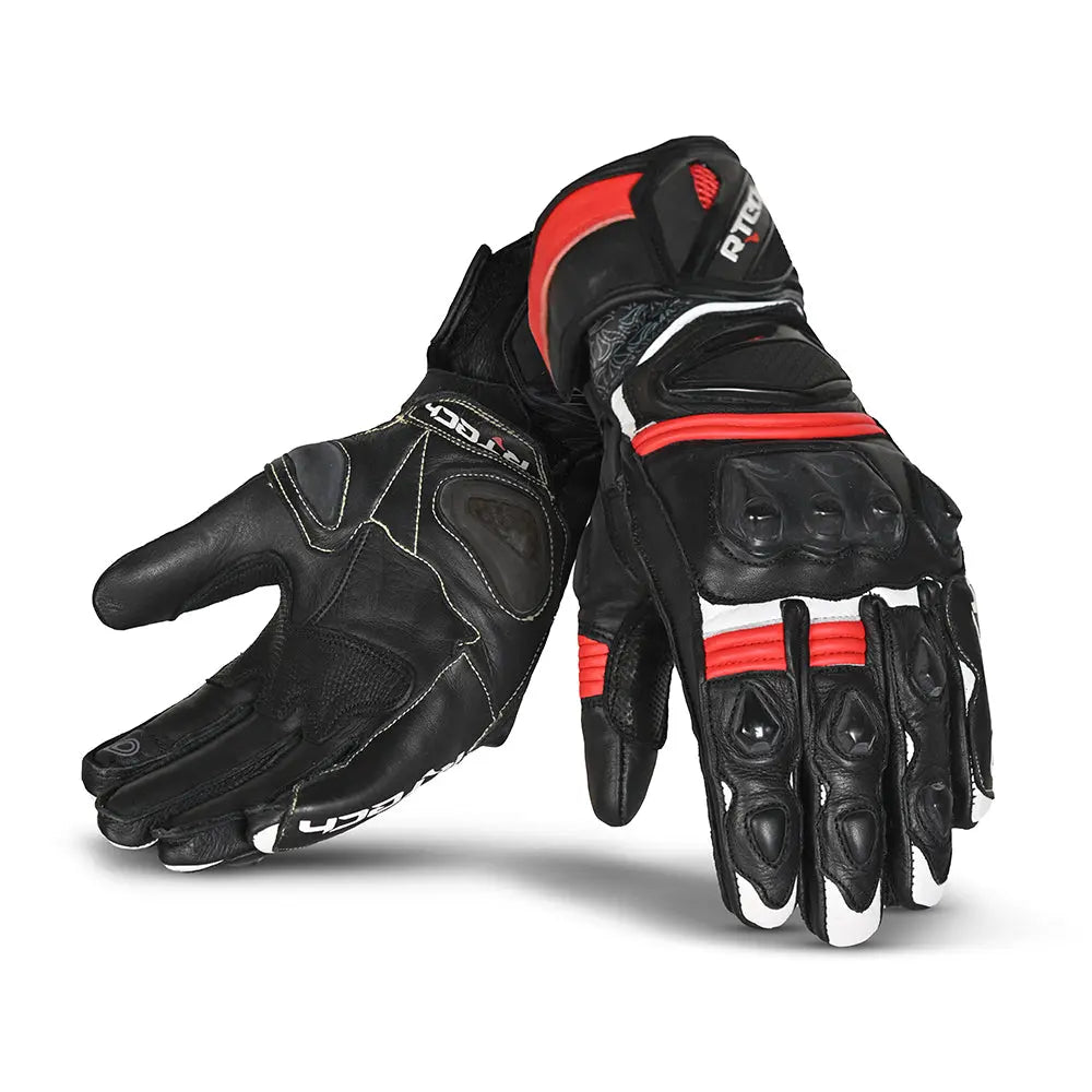 R-Tech Robo Men Nero Rosso Guanti da Corsa in Pelle 