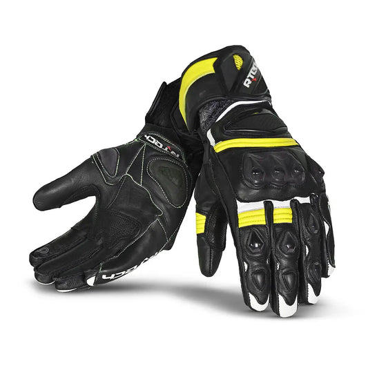 R-Tech Robo Men Black/Yellow/Flu Leather Racing Gloves – Yamoto.it