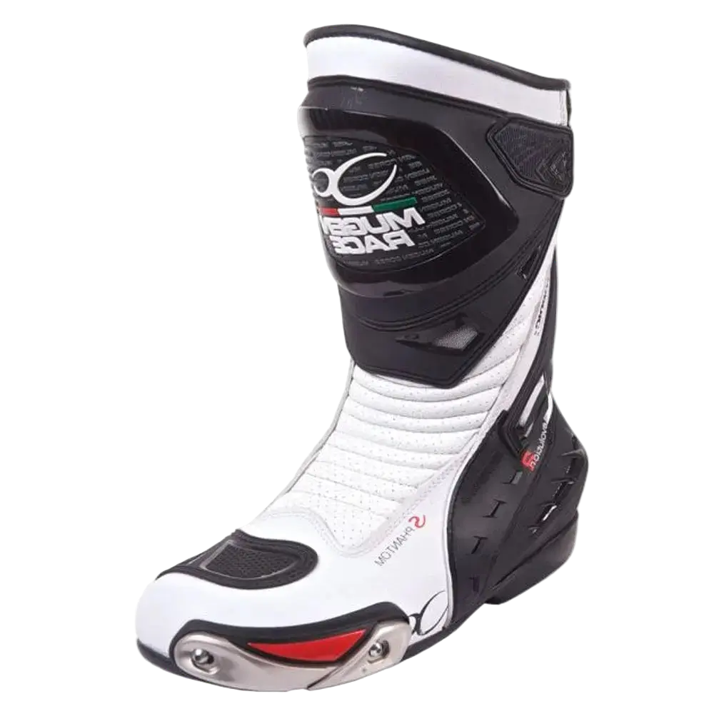 MUGENRACE MNR-1490 SPHANTOM Stivali Moto Sportivi Nero Bianco 