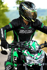 Shua Infinity Nero Verde 1PC Tute da Moto Pelle Uomo 