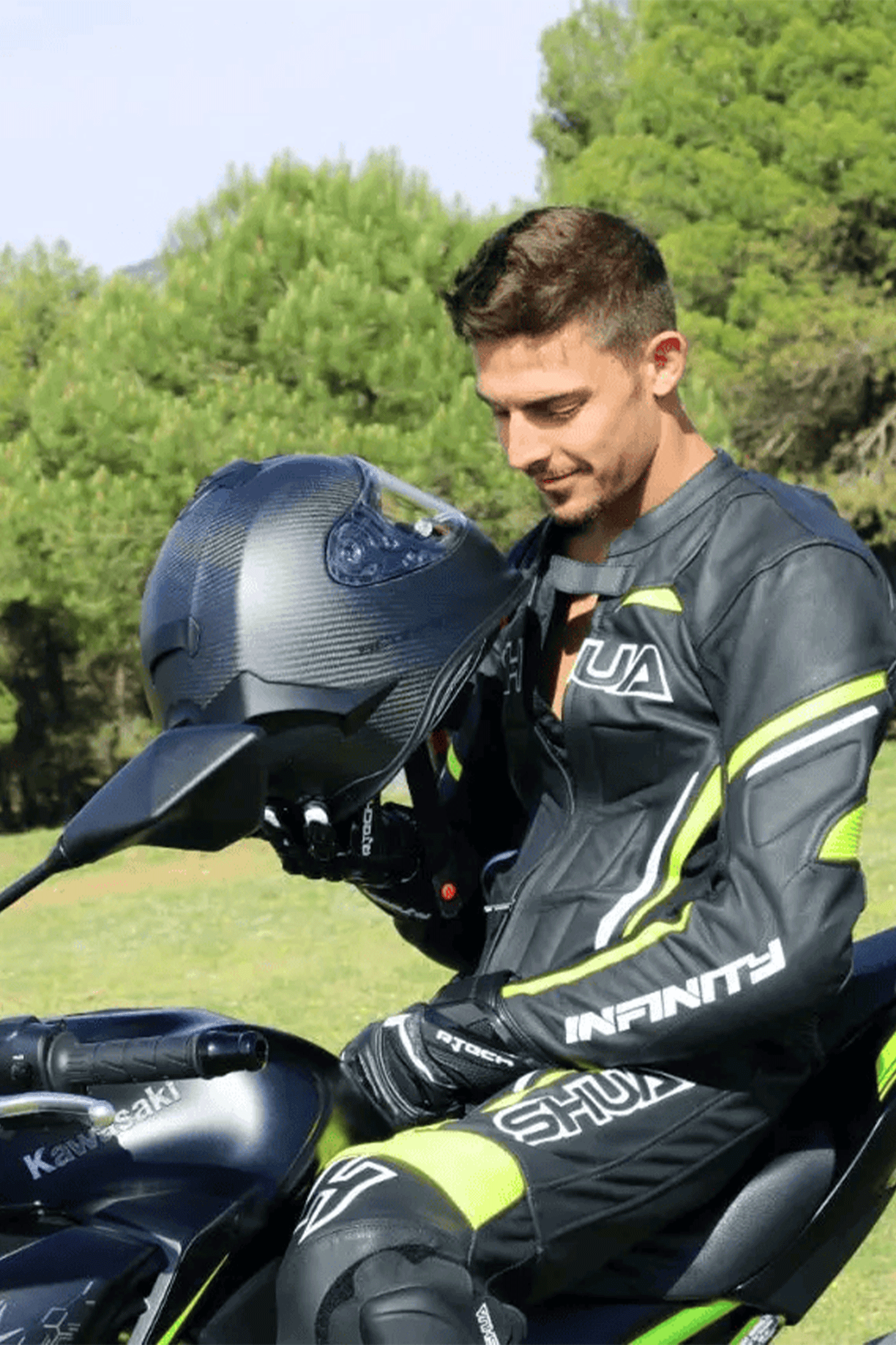 Shua Infinity Nero Giallo/Flu 1PC Tute da Moto Pelle Uomo 