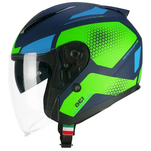 CGM 136G DNA GALAXY Moto Jet Caschi Blu Verde Fluo Opaco
