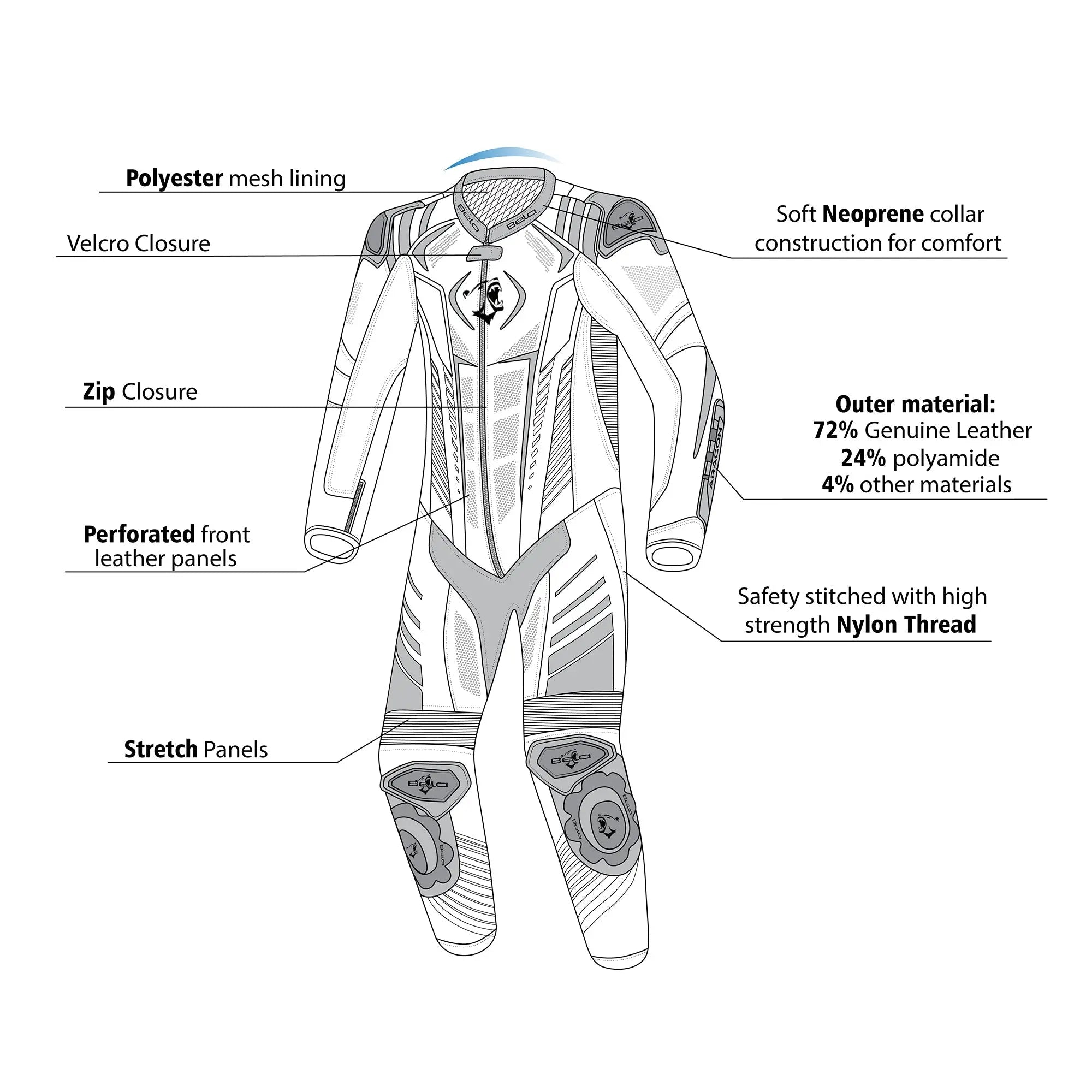 Bela Aragone Tuta da moto Nera/Rossa intera (1 PZ) 