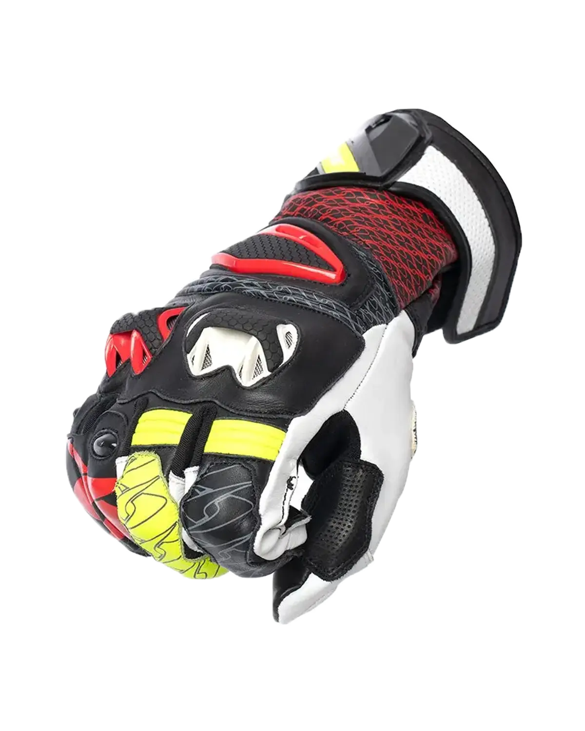 SPYKE Tech Pro Uomo Corse Guantes Nero Bianco Rosso Flou Amarillo 