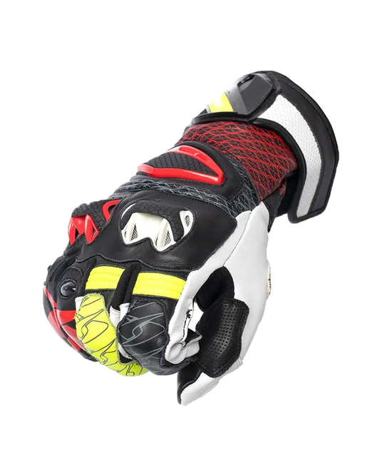 SPYKE Tech Pro Uomo Corse Guantes Nero Bianco Rosso Flou Amarillo 