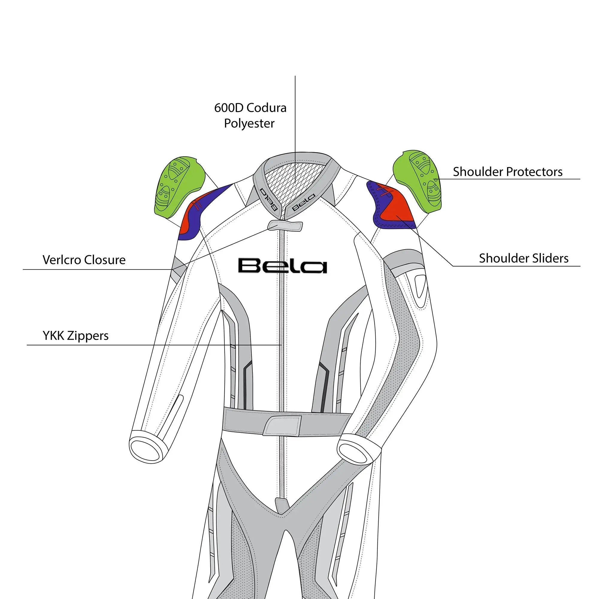 Bela Rocket Nero grigio 1PC Tute da Moto in Pelle Bambini  description 1