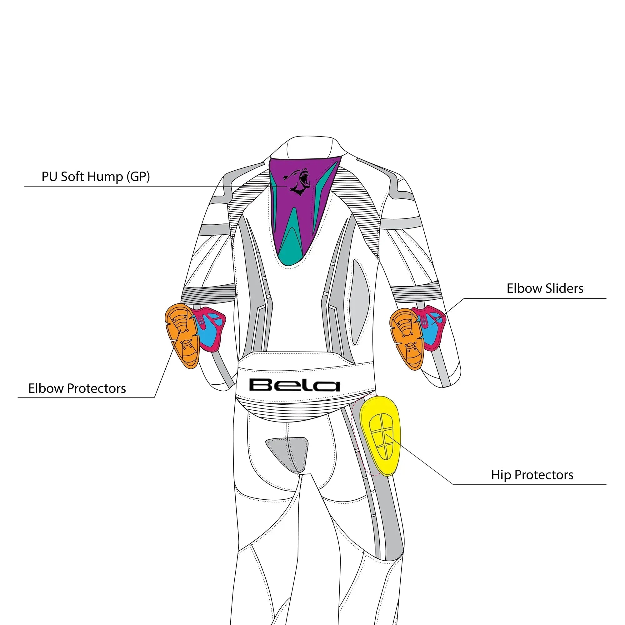 Bela Rocket Nero grigio 1PC Tute da Moto in Pelle Bambini  description 3