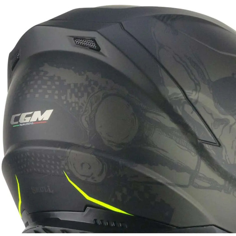 Casco Moto Integrale 321S ATOM SKULL Nero Giallo fluo opaco by CGM ITALIA