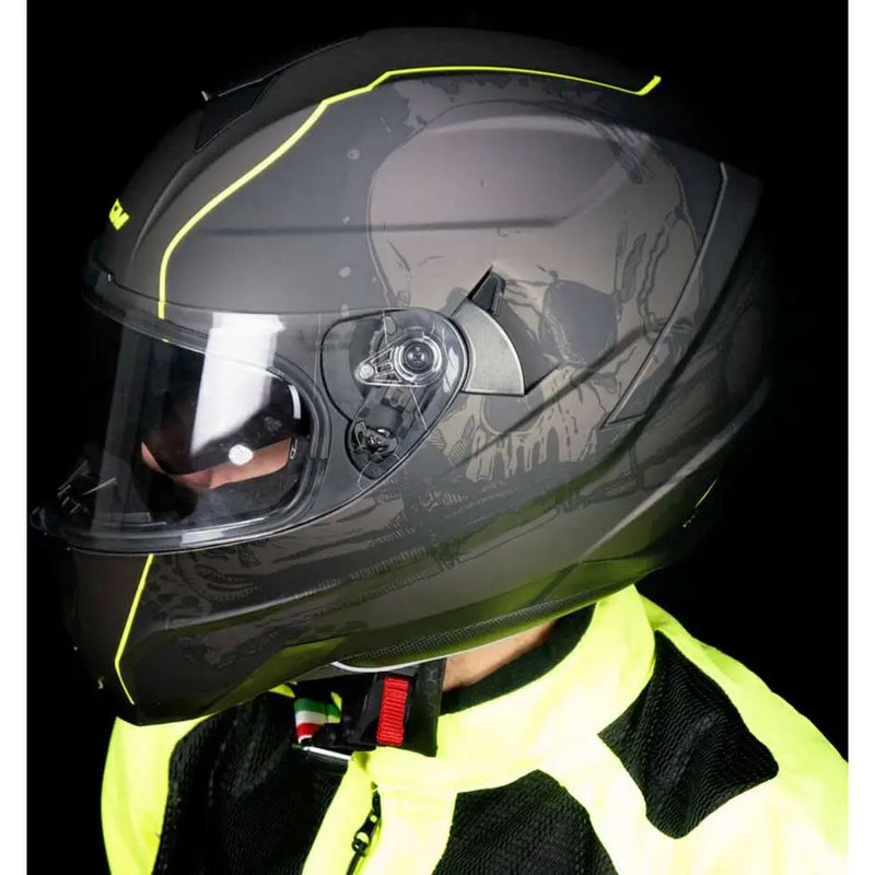 Casco Moto Integrale 321S ATOM SKULL Nero Giallo fluo opaco by CGM ITALIA