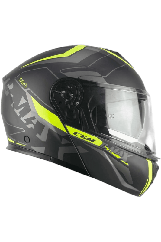 CGM 569G C-Max City Moto Modulare Caschi Nero Giallo Fluo Opaco 