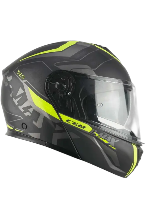 CGM 569G C-Max City Moto Modulare Caschi Nero Giallo Fluo Opaco 